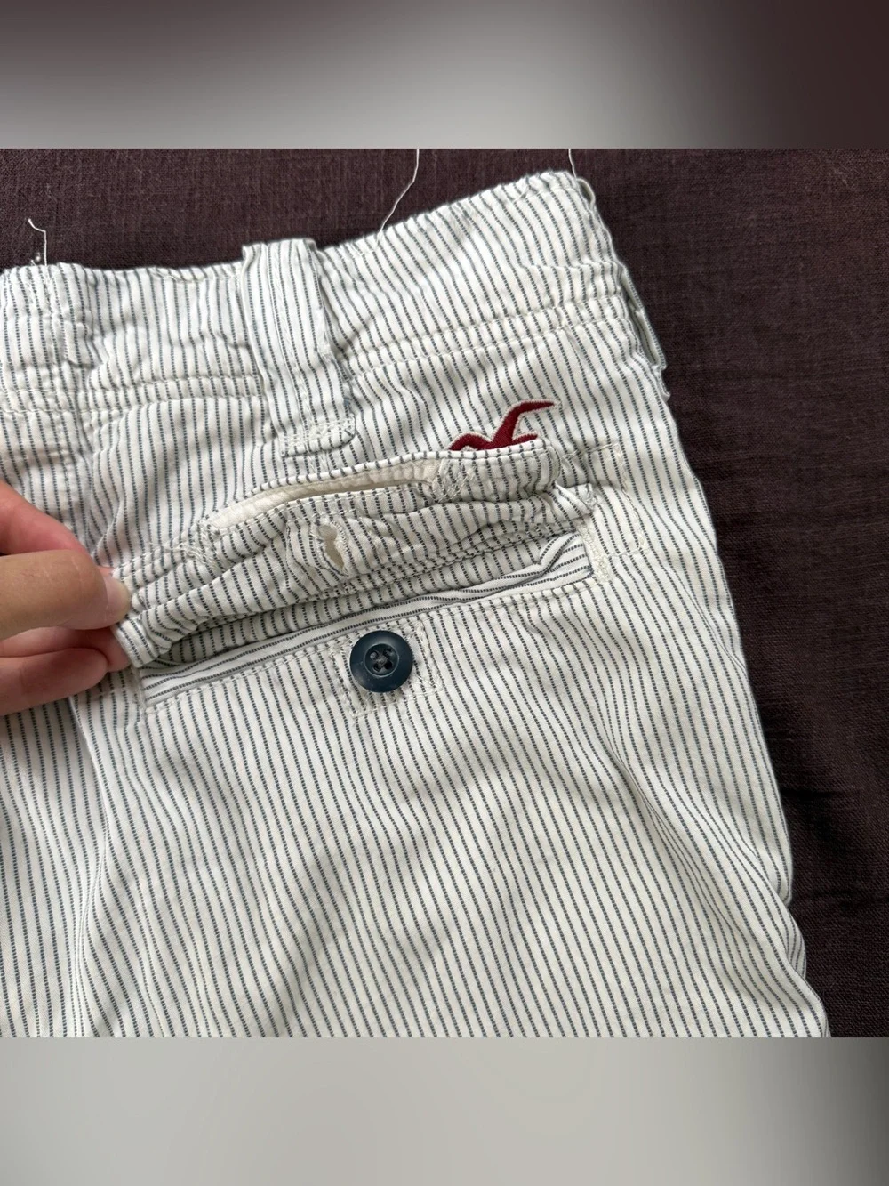 Y2K Hollister California Striped Chino Shorts Mens 31 Button Fly Preppy